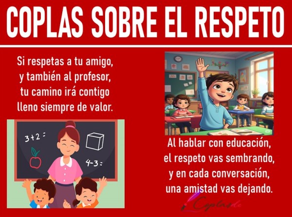 Imagen colorida con coplas infantiles sobre el respeto para imprimir y trabajar en clase